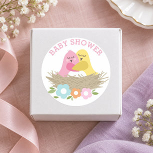 Sticker Rond Fête de Bébé Fille Oiseaux Nid Printemps