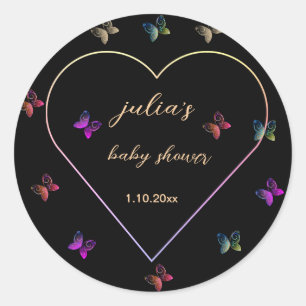 Sticker Rond Fête de bébé fille Papillon Cœur Rose