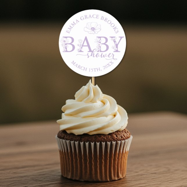 Sticker Rond Fête de bébé Fleur de Lavande  (Lavender Baby Shower Favor Sticker)