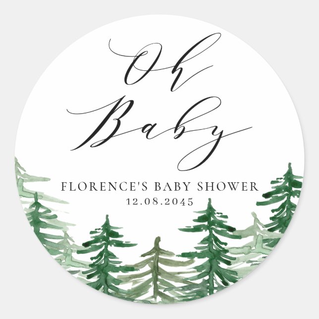 Sticker Rond Fête de Bébé Forêt Aquarelle (Devant)