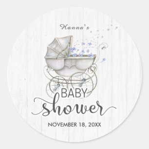 Sticker Rond Fête de bébé garçon en bois blanc et vieux landau