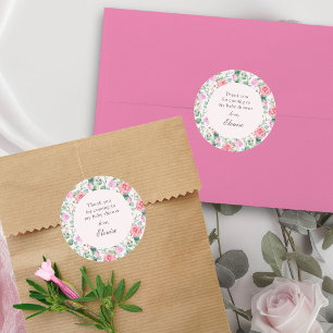 Sticker Rond Fête de bébé Jardin Floral Aquarelle Roses Roses