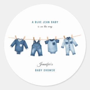 Sticker Rond Fête de Bébé Jean Bleu - Thème Denim