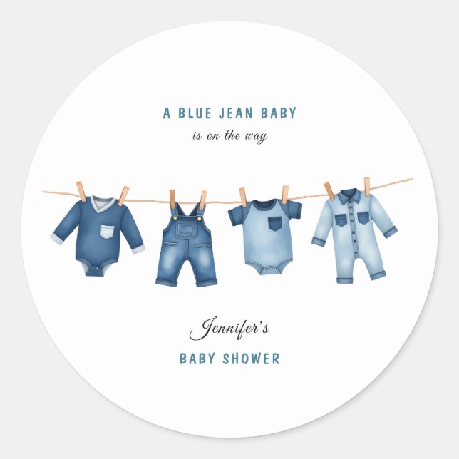 Sticker Rond Fête de Bébé Jean Bleu - Thème Denim (Devant)
