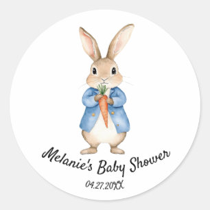 Sticker Rond Fête de Bébé Lapin à l'Aquarelle dans le Jardin