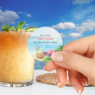 Sticker Rond Fête de bébé Luau d'été à la plage drôle