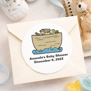 Sticker Rond Fête de bébé mignonne et artistique de Noé, genre