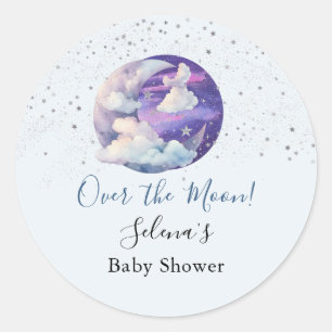 Sticker Rond Fête de Bébé Moderne Garçon Sous la Lune