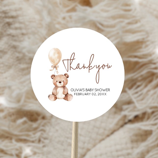 Sticker Rond Fête de bébé montgolfière Ourson Brun (Créateur téléchargé)