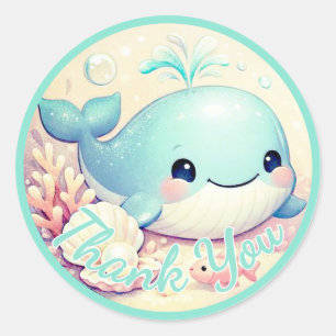 Sticker Rond Fête de bébé neutre sous la mer Océan 