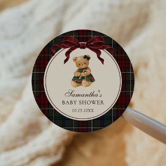 Sticker Rond Fête de bébé Noël Ourson à l'arc Vintage