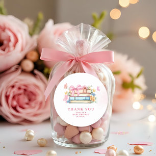 Sticker Rond Fête de bébé Nouveau chapitre floral ruban rose vi