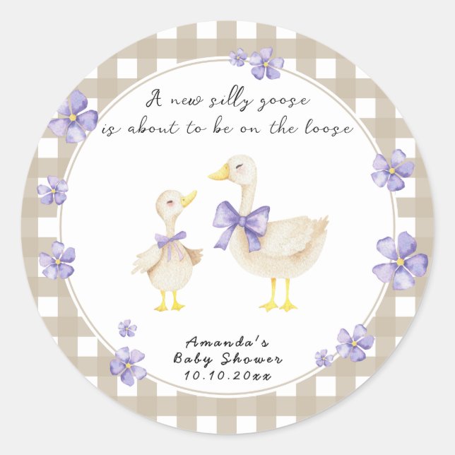 Sticker Rond Fête de bébé Oie Silly (Devant)