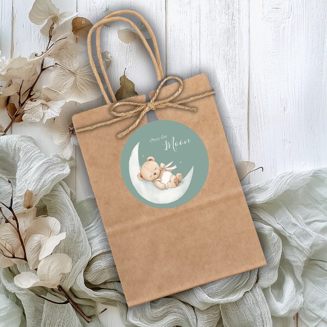 Sticker Rond Fête de bébé Ourson au-Dessus de la Lune (Créateur téléchargé)