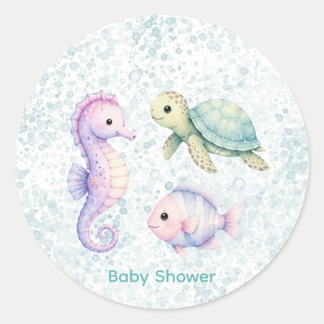 Sticker Rond Fête de Bébé Pastel Sous La Mer (Devant)