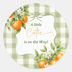 Sticker Rond Fête de Bébé Petite Mignonne à Carreaux Vert Sauge