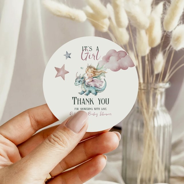 Sticker Rond Fête de Bébé Princesse Rose Dragon Rêveuse Conte d (Créateur téléchargé)