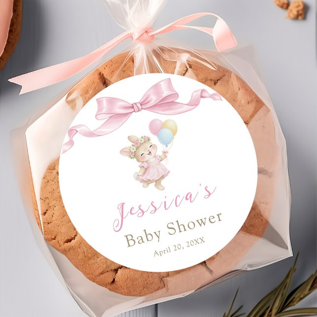 Sticker Rond Fête de Bébé Rose Fille Lapin (Créateur téléchargé)