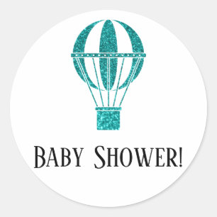 Sticker Rond Fête de bébé simple avec ballon à air chaud paille
