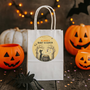 Sticker Rond Fête de bébé sorcière noire Cauldron Halloween
