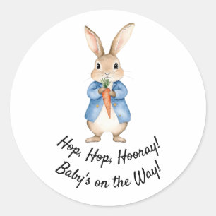 Sticker Rond Fête de Bébé Thème Jardin de Lapin à l'Aquarelle