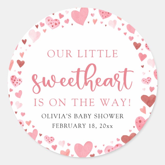 Sticker Rond Fête de bébé thème Saint-Valentin Little Sweethear (Devant)