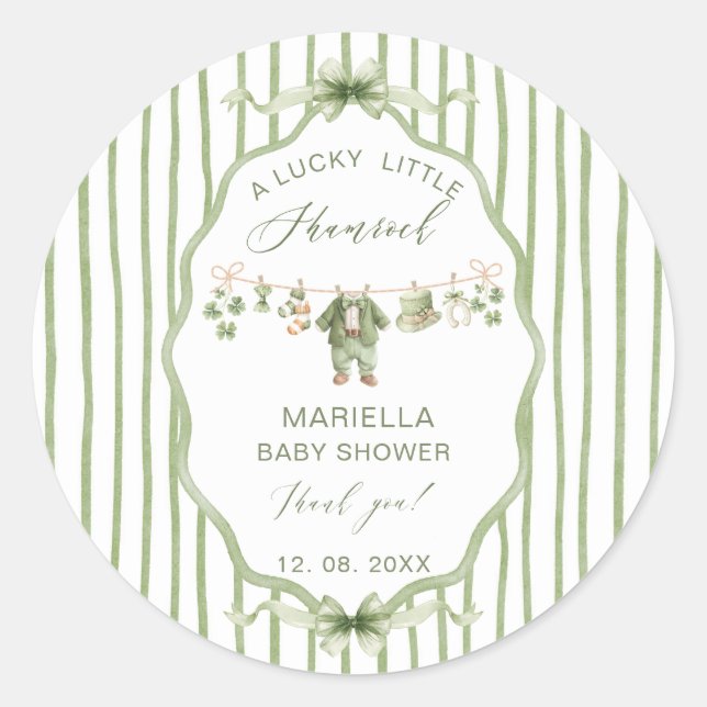 Sticker Rond Fête de bébé Trèfle Chanceux Aquarelle (Devant)