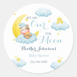 Sticker Rond Fête de Bébé Vache Garçon Au-Delà de la Lune