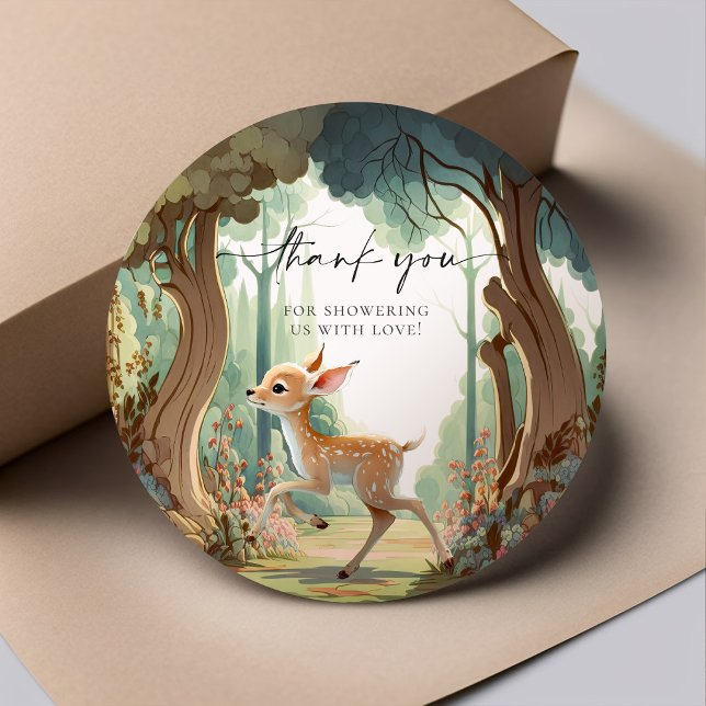 Sticker Rond Fête de bébé Woodland Cerf (Créateur téléchargé)
