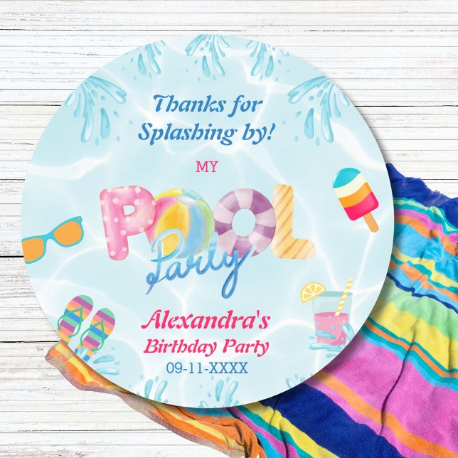 Sticker Rond Fête de billard Fille Anniversaire Favoriser Merci (Créateur téléchargé)