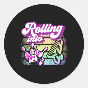 Sticker Rond Fête de bowling pour enfants en 4 Bowling Annivers