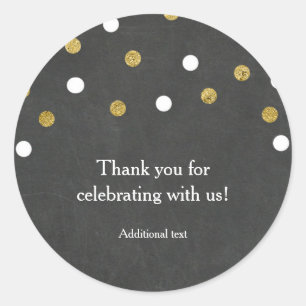 Sticker Rond Fête de célébration avec tableau noir, or et confe