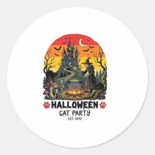 Sticker Rond Fête de chat d'Halloween Sorcière Chaudron Chats n
