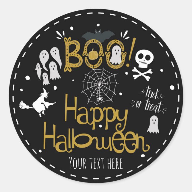 Sticker Rond Fête de costume dessinée à la main de Halloween ca (Devant)