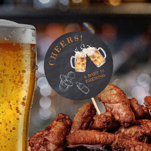 Sticker Rond Fête de couche de bières Rustique Black Chalkboard