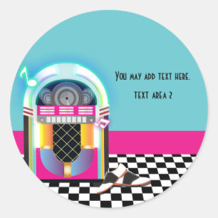 Sticker Rond Fête de danse Sock Hop des années 50 Jukebox Autoc