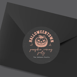 Sticker Rond Fête de découpage de citrouille d'Halloween Orange