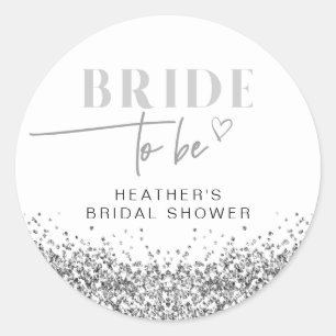 Sticker Rond Fête de douche de mariée paillettes argentées REGI