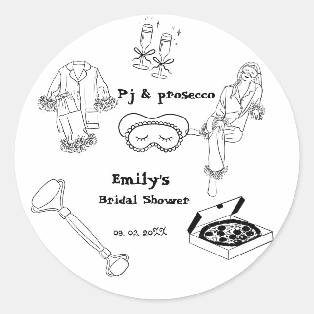 Sticker Rond Fête de douche de mariée Pijama et Prosecco dessin (Devant)