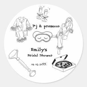 Sticker Rond Fête de douche de mariée PJ et Prosecco dessinée à