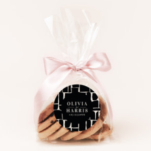 Sticker Rond Fête de faveur noire et blanche minimaliste modern