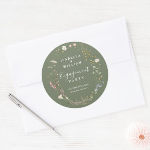 Sticker Rond Fête de fiançailles Bohème Fleur de champ sauge ru