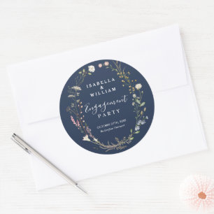 Sticker Rond Fête de fiançailles Bohème Fleur de sauvage Bleu m