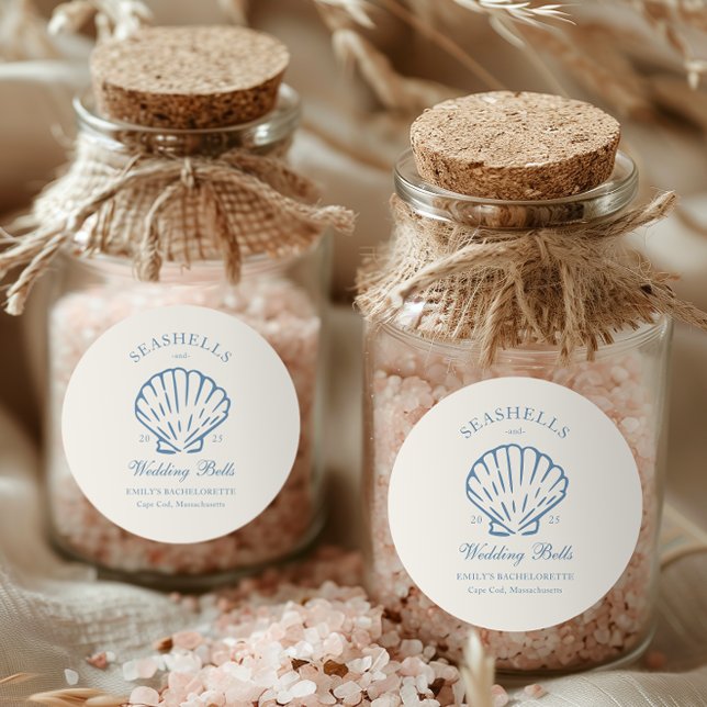 Sticker Rond Fête de Fiançailles Coquillages et Cloches de Mari (Créateur téléchargé)