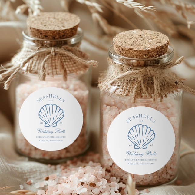 Sticker Rond Fête de Fiançailles Coquillages et Cloches de Mari (Créateur téléchargé)