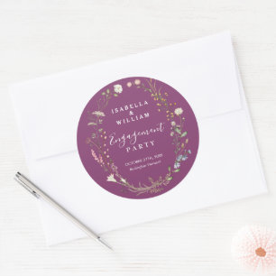 Sticker Rond Fête de fiançailles de fleurs sauvages chic boho v
