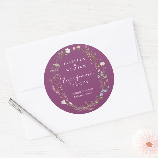 Sticker Rond Fête de fiançailles de fleurs sauvages chic boho v (Enveloppe)