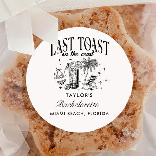 Sticker Rond Fête de Fiançailles de Plage Moderne Cocktail Noir