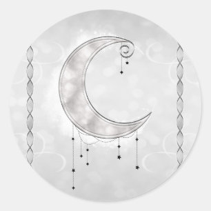Sticker Rond Fête de fiançailles du croissant de lune étoilé bl