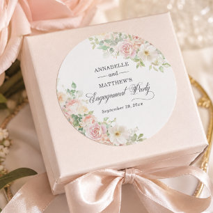 Sticker Rond Fête de fiançailles Élégantes Roses Douces Blush